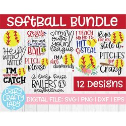 Softball SVG Bundle, Sports Cut File, Funny Girl Quote, Cute Kid Saying, Women's Design, Mom Shirt Clip Art, dxf eps png