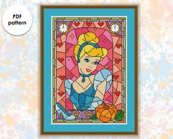 Stained glass cross stitch pattern "Cinderella" SG011 - xstitch chart, cartoons and movies cross stitch characters