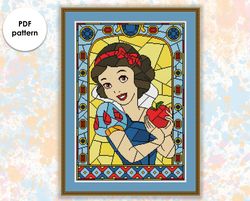 Stained glass cross stitch pattern "Snow White" SG013 - xstitch chart, cartoons and movies cross stitch characters