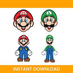 Luigi and Mario svg, uper Mario Svg, Mario Svg Bundle, Mario Bros Svg, Super Mario Ornament Svg,Luigi Svg,Super Mario Br