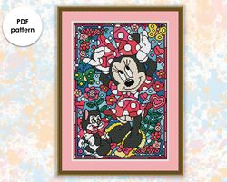 Stained glass cross stitch pattern "Minnie" SG016 - xstitch chart, cartoons and movies cross stitch characters