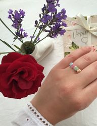 Beaded Daisy Rings. Flower Bead Rings. Dainty Jewelry. pastel bead rings.
