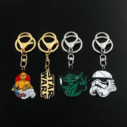 Star Imperial Stormtrooper Keychains Yoda Anime Enamel Pendant Keyrings Robot C-3PO Metal Keyholder Car Key