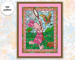 Stained glass cross stitch pattern "Piglet" SG026 - xstitch chart, cartoons and movies cross stitch characters