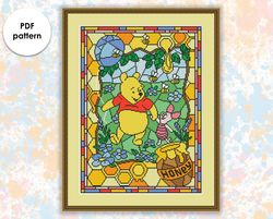 Stained glass cross stitch pattern "Winnie & Piglet" SG031 - xstitch chart, cartoons and movies cross stitch characters