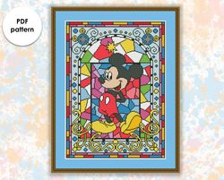 Stained glass cross stitch pattern "Mickey" SG035 - xstitch chart, cartoons and movies cross stitch characters