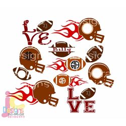 Football svg Football Mom Monogram Frames, LOVE Helmet SVG, dxf, jpg, png Vector Cut File,  Svg Cut File Silhouette, Cri