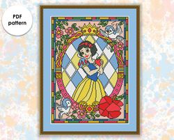 Stained glass cross stitch pattern "Snow White" SG039 - xstitch chart, cartoons and movies cross stitch characters