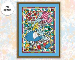 Stained glass cross stitch pattern "Alice" SG040 - xstitch chart, cartoons and movies cross stitch characters