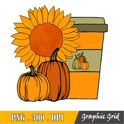 Pumpkin Png Sublimation With Sunflower Png, Thanksgiving Png, Sublimation Designs Downloads, Png Files For Sublimation