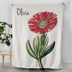Red Fig Marigold Flower Blanket, Custom Name Blankets with Flower, Write Your Name on it, Love Yourself Gifts, Romantic