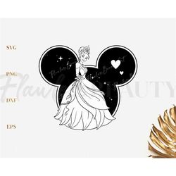 Princess Tiana SVG PNG, Mouse ears Cricut cut files, Digital Download, printable Svg, Png, Dxf, Eps