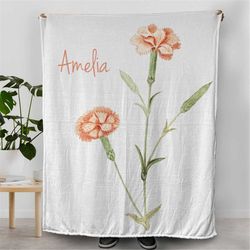 Carnation Flower Blanket, Home Decoration Ideas, Gifts for Mom, Gifts for Flower Lovers, Orange and White Blanket, Beddi