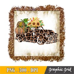 Pumpkin Leopard Truck Gold Glitter Png, Fall Leopard Truck Sunflower Pumpkin Downloads Png Sublimation Digital Downloads