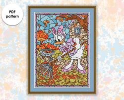 Stained glass cross stitch pattern "Daisy" SG053- xstitch chart, cartoons and movies cross stitch character