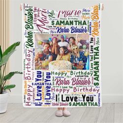 Customized Blankets with Pictures and Text, Photo Blankets Personalized, Custom Text Name Blanket Adult, Gift for Mon Ch