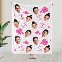 Personalized Blankets for Couples, Custom Photo Blanket, Name and Face Blanket for Adults, Custom Face Blanket, Valentin