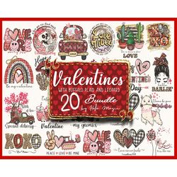 20 Valentines Buffalo Plaid Leopard PNG Clipart, Png Sublimation, Leopard Print Watercolor, Instant Download, Printable