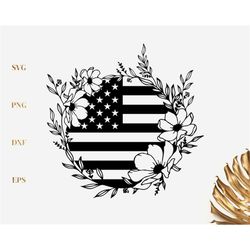 American flag flower wreath Svg, US Floral American Flag Svg, 4th of July Svg, American Flag Svg, America Svg, Svg for C