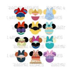 Line up Princess Minnie Mouse heads ears image png digital file sublimation print Waterslide tshirt design