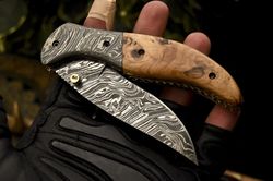 Custom Handmade Damascus Folding Pocket Knife Gift For Him Gift For Her Best Quality Knife Usa Made