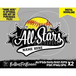 All Stars svg, Softball Svg, template, emblem, softball team, stitching, cutting file, shirt design svg, eps, cricut, si