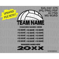 volleyball team svg, template, back of shirt svg, team members svg, cut file, volleyball shirt, volleyball, cricut, edit