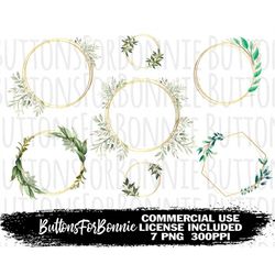 Corolla, Wedding clipart, Gold hoop clipart, PNG, Transparent, Commercial use, watercolor leaves, wreath, greenery, digi