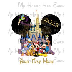 WDW Mickey and gang with Cinderella castle and Tinkerbell 2023 image png digital file sublimation print Waterslide tshir