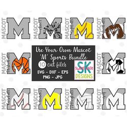 YOUR OWN Mascot M, SVG Bundle, football, soccer, volleyball, baseball, tennis, cheer, htv, cricut svg, silhouette, Sweet
