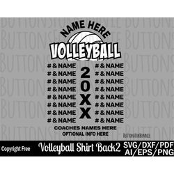 volleyball team svg, template, back of shirt svg, team members svg, cut file, volleyball shirt, volleyball, cricut, edit