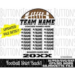football team svg, template, back of shirt svg, team members svg, cut file, football shirt, football, cricut, editable,