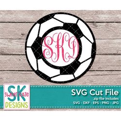 Soccer Ball Round Monogram SVG dxf EPS png JPG htv Heat Transfer Vinyl Cricut Explore Silhouette Cameo Sports Sweet Kate