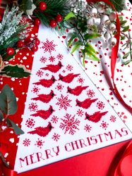 FESTIVE CARDINAL CHRISTMAS TREE cross stitch pattern PDF by CrossStitchingForFun, Instant Download