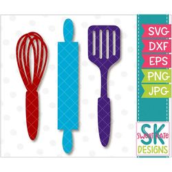 Kitchen Utensils, Whisk, Spatula, Rolling Pin, Svg, Dxf, Eps, Jpg, Png, Die Cut, Clip Art, Cricut, Silhouette, Htv, Swee