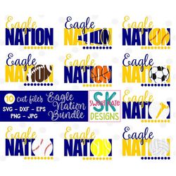Eagle Nation SVG Bundle, football, soccer, volleyball, baseball, tennis, cheer, htv, cricut svg, silhouette cut file, Sw