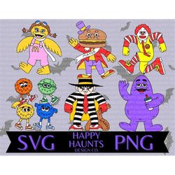 Retro fast food characters SVG, easy cut file for Cricut, Layered by colour