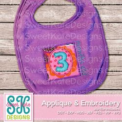 three months old applique - machine embroidery file - instant download includes svg cut file for cutting your fabric!