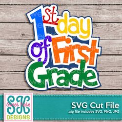 1st Day of First Grade SVG JPG PNG School Scrapbook Die Cut Heat Transfer Vinyl Cut Cricut Silhouette Instant Download S