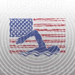 Patriotic Swimmer SVG File,Distressed USA Flag SVG,Swimming svg -Vector Art Commercial & Personal Use- Cricut,Cameo,Silh