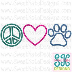 peace love paw print applique machine embroidery file 2 sizes instant download with svg cut file