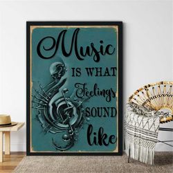 music is what feeling sound like vintage poster, skull music poster, music vintage wall decor, music lovers gift