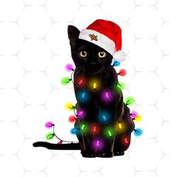 Cat Christmas Svg, Animal Svg, Santa Hat Svg, Black Cat Svg, Christmas Light Svg, Cat Svg, Cat Lovers Svg, Wall Decorati