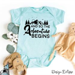 adventure begins baby bodysuit, cute baby shower gift, funny baby clothes, infant clothing, newborn gifts, baby party gi