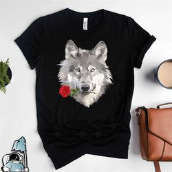 Wolf Art, Wolf With Rose, Wolf Shirt Shirt, Wolf Gifts, Wolf Lover, Love Wolves, Cool Wolf Print, Wolf Birthday Gift, Wo