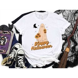 Happy Halloween, Cute Ghost, Spooky Season, Fall Holidays, Retro Shirt, Unisex Heavy Cotton Graphic Tee, Funny Shirt, Bo
