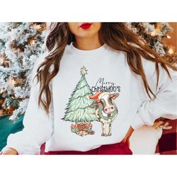 Christmas Sweatshirt, Women Christmas Sweatshirt, Merry Christmoos Shirt, Christmas Cow Tee, Family Christmas Matching T