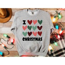 I Heart Christmas Sweatshirt, Colorful Hearts Christmas T-shirt, Christmas shirt, I love Christmas Shirt, Christmas Shir