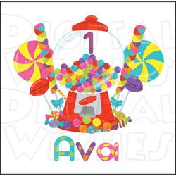 candyland gumball machine birthday any name number image personalized png digital file sublimation print waterslide tshi
