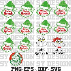 Christmas Family Bundle Grinchhh Family Bundle Svg Layered Digital Downloads for Cricut, Silhouette Etc.. Svg| Eps| Dxf|